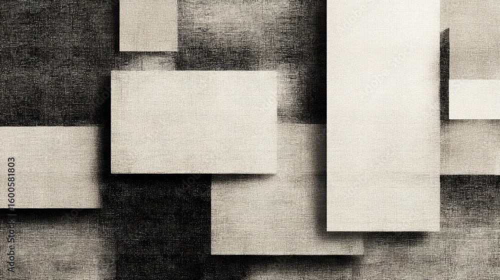 Naklejka premium Monochromatic geometric abstraction, a black and white painting with squares, perfect for minimalist decor