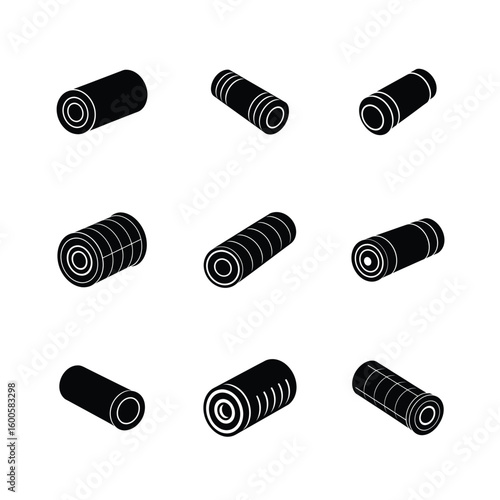 Rolled sleeping bag icons set collection