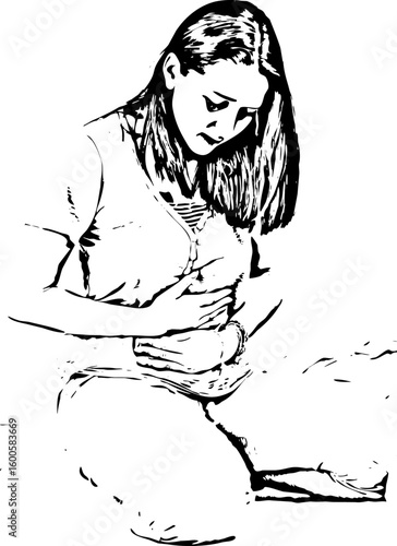 Woman stomachache in bed