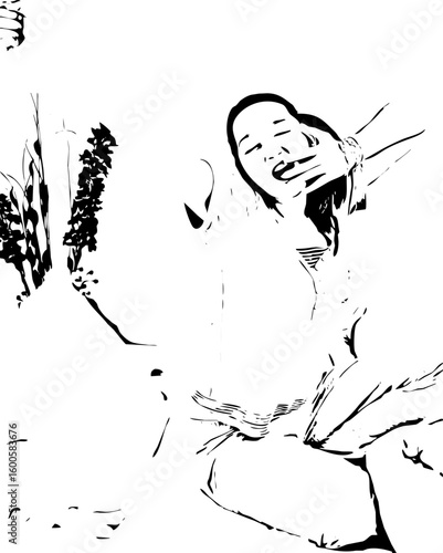 Young woman stretching and yawning