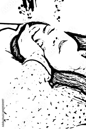 Headache woman on bed