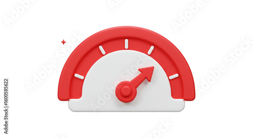 Red Speedometer Single PNG – 3D Cartoon Performance Icon

