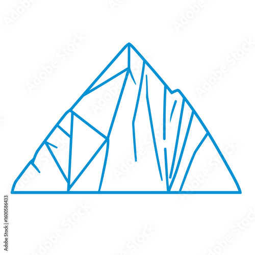Minimalist Blue Line Art Geometric Mountain Peak Outline Illustration