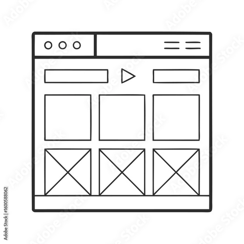 Hand drawn website wireframe layout sketch isolated on white background