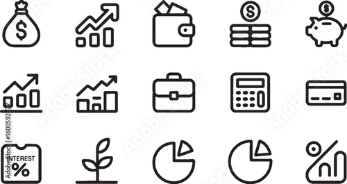 Financial growth savings investment and business icons money bag growth chart