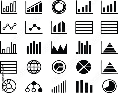 Collection of business and financial chart icons silhouette