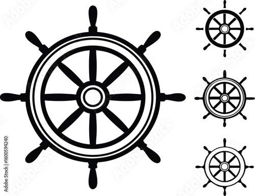 Nautical ship wheel collection silhouette