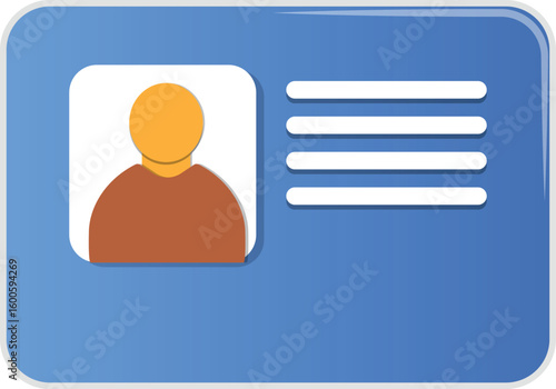 Blue ID Card Icon with Profile Photo – Personal Identification Vector Badge