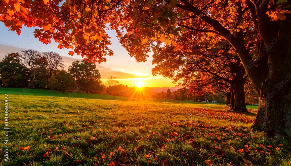 Fototapeta premium Autumn sunset in a park