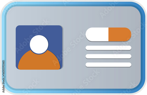 Gray ID Card Icon with Profile and Info Bar – Modern Identity Badge Vector