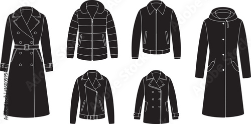 Elegant Double-Breasted Trench Coat Vector Illustration for Autumn Wardrobe Essentials Design