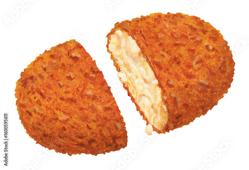 半分に切ったコロッケのイラスト