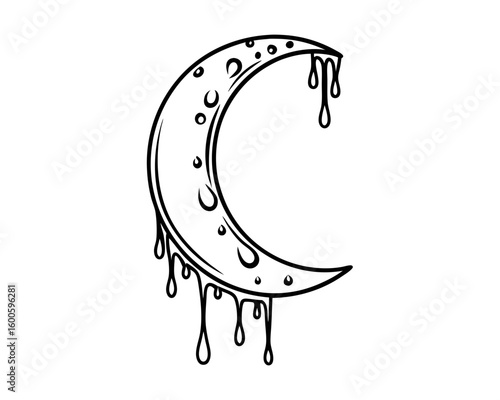 Crescent moon with dripping liquid silhouette