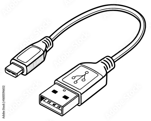 Black and white illustration of a usb to micro usb adapter cable silhouette