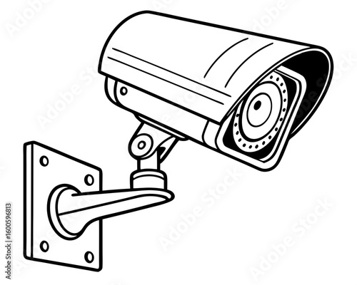 Security camera mounted on a wall surveillance silhouette