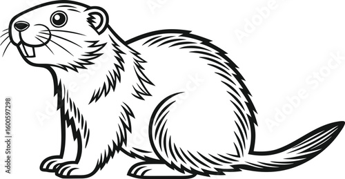 Gopher Line Art – Black and White Rodent Side View Illustration