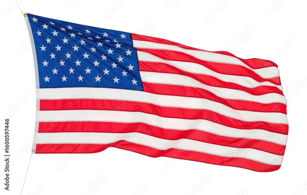 Obraz premium American flag waving in the wind against a clear sky cutout isolated on transparent bg, png