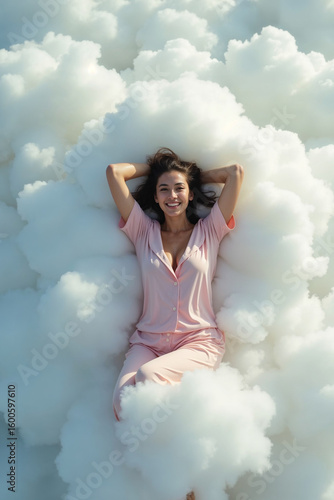 Wallpaper Mural Beautiful Woman in Pink Pajamas Amidst Clouds Torontodigital.ca