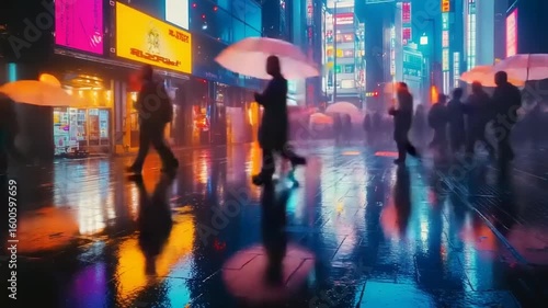 Wallpaper Mural Rainy night in city with people and colorful reflections Torontodigital.ca