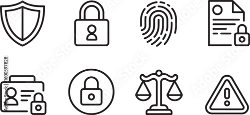 Security Icons Set with Lock, Shield, and Warning Signs