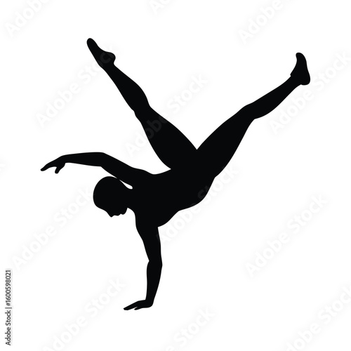 Silhouette of a gymnast flipping on white