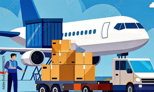 Airport cargo loading cartoon illustration