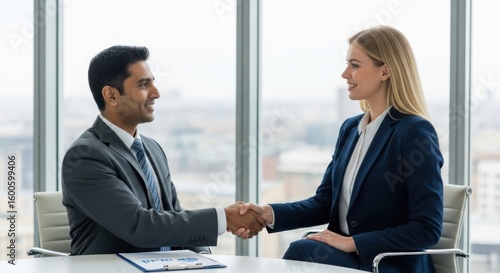 Wallpaper Mural Two business professionals shaking hands in an office setting. Torontodigital.ca