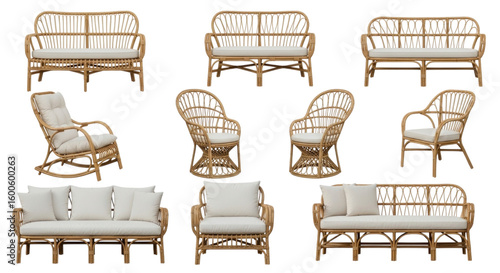 Wallpaper Mural Various rattan furniture pieces arranged together showcasing different styles and designs cutout isolated on transparent bg, png Torontodigital.ca