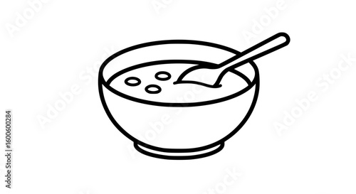 A bowl of cereal with spoon minimalist in a white background