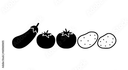 A line of tomatoes and peppers minimalist