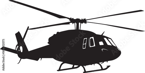 Helicopter Hovering A helicopter hovering above the ground, preparing to land or take off. full length silhouette black vector illustration