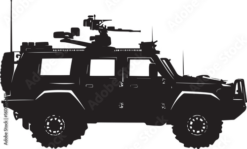 Convoy Escort Vehicle A vehicle providing protection for another in a convoy. Full-length silhouette in black vector art.