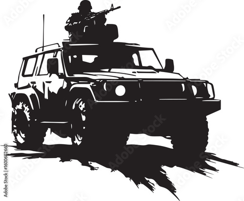 Stealth Attack Vehicle A black silhouette vector of a concealed combat truck.