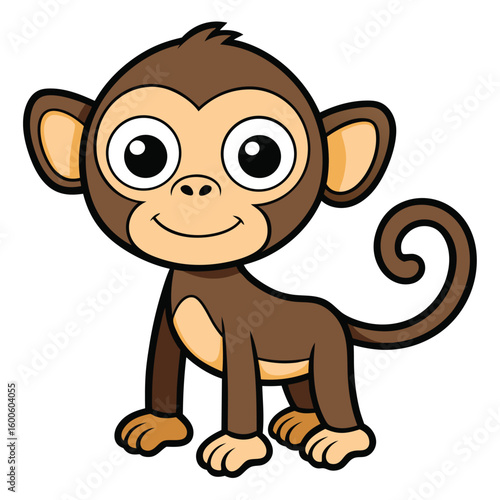 The friendly brown monkey smiles cheerfully at the viewer with its big round eyes