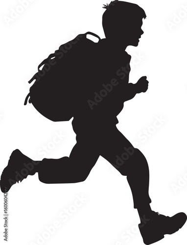 Playing Outside A student running or playing on the playground, schoolbag tossed aside or hanging loosely over their shoulder. full length silhouette black vector illustration