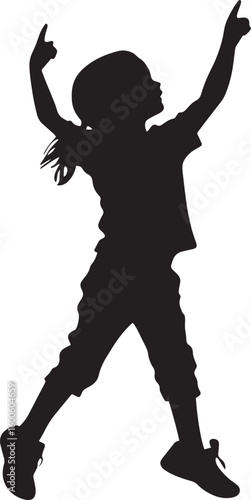 Dancing A child moving rhythmically to music, perhaps in a school talent show or class activity. full length silhouette black vector illustration