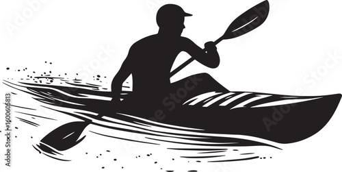 Canoe Racing A full-length black vector of a person gliding over the water, using powerful strokes.