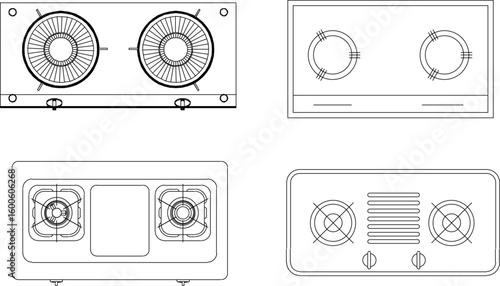 vector sketch illustration of a modern minimalist stove design silhouette