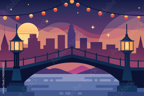  Family Walking on Snow at Night Vector