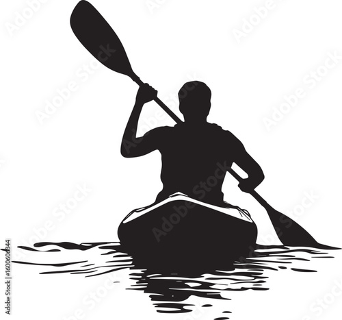 High Angle Stroke Person paddling with the paddle held high for strong strokes. full length silhouette black vector illustration