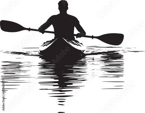Forward Paddling Individual paddling ahead with both hands gripping the paddle. Full silhouette in black vector design.