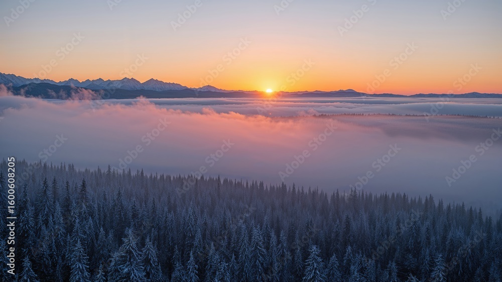 Fototapeta premium Hazy landscape at sunrise