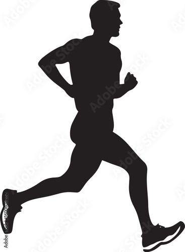 A figure in a smooth, rhythmic gait, concentrating on long-term endurance. Full-length silhouette black vector illustration.