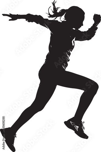 A badminton player rotating on one foot while preparing for a shot from an unexpected angle. full length silhouette black vector illustration