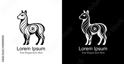 Elegant alpaca logo design with a unique spiral art touch