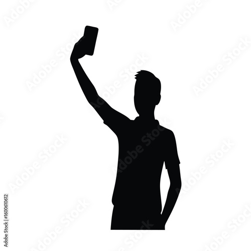 Silhouette of a man taking a phone selfie