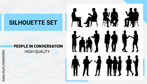 Quality full and unique People in Conversation silhouette set
