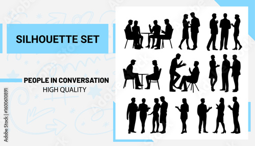 Quality full and unique People in Conversation silhouette set