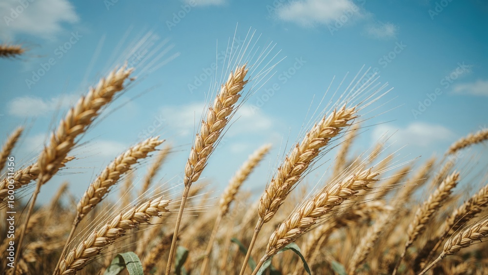 Fototapeta premium Zoomed-in image of ripe wheat spikes