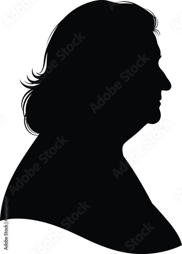 Vector art of a black silhouette profile of an elderly persons head and shoulders facing to the right on a transparent background